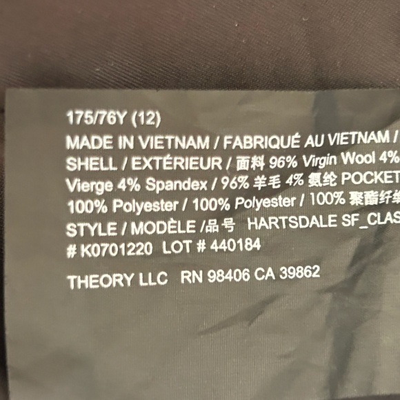 Theory Heartsdale Clasic Check Wool Blend Trouser Pants Workwear Office, size 12 - Picture 8 of 9